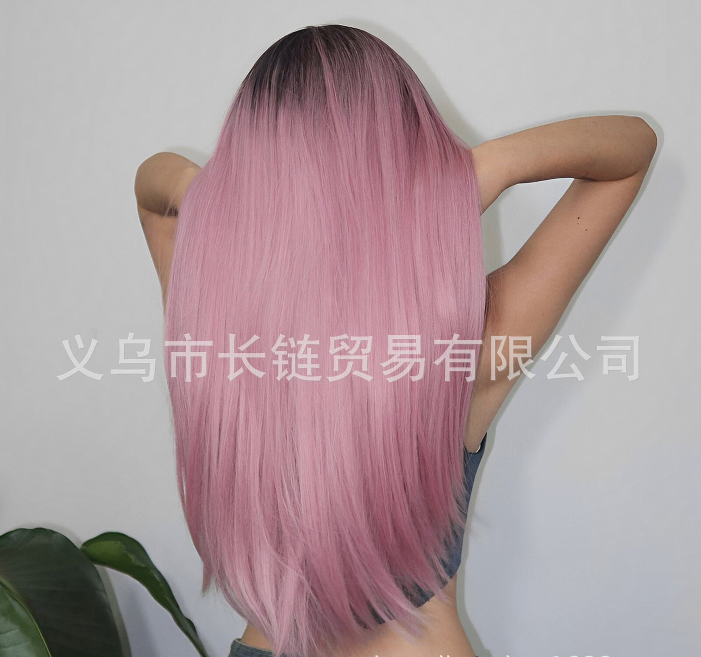 Wig for Women Hot Style Pink Dyed Black Long Straight Hair cos Suitable for Various Occasions Synthetic Wig