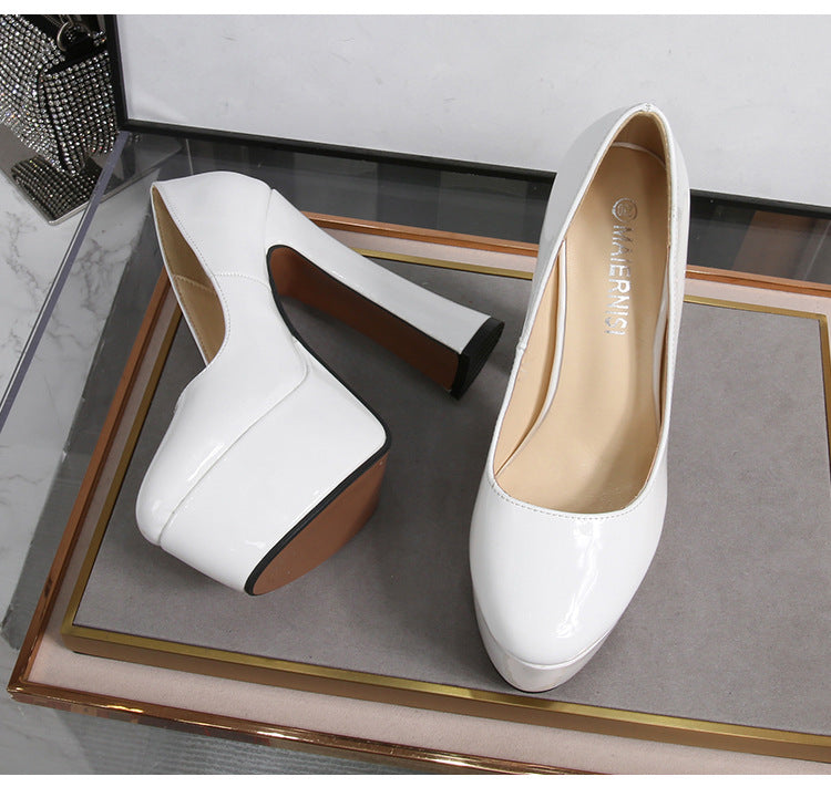 Car Model Cheongsam Catwalk sissy Women's Chunky Heel Thick Sole Waterproof Platform Round Toe Large Size French Retro Shallow Mouth Single Shoes Trendy
