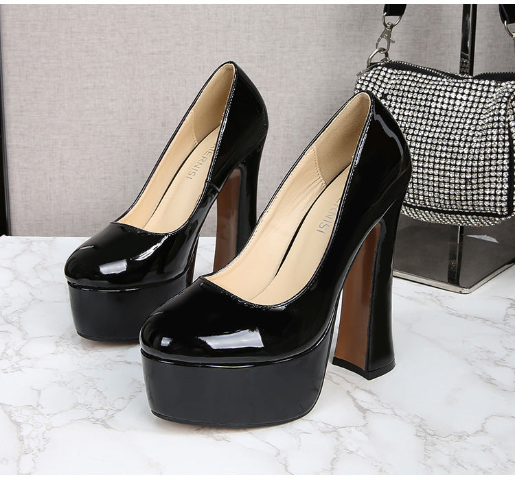 Car Model Cheongsam Catwalk sissy Women's Chunky Heel Thick Sole Waterproof Platform Round Toe Large Size French Retro Shallow Mouth Single Shoes Trendy