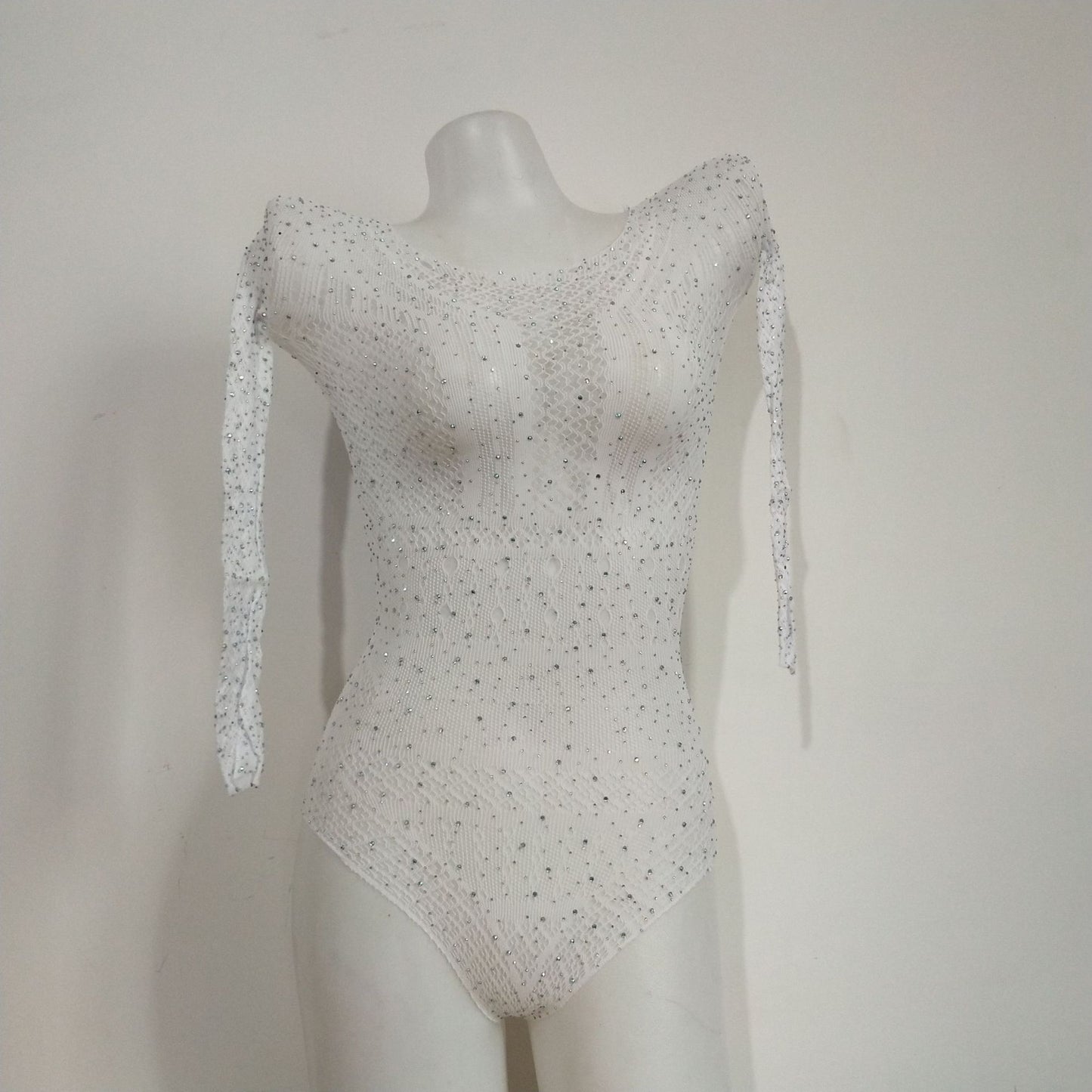 Rhinestone-embellished bodysuit/jacquard sexy lingerie