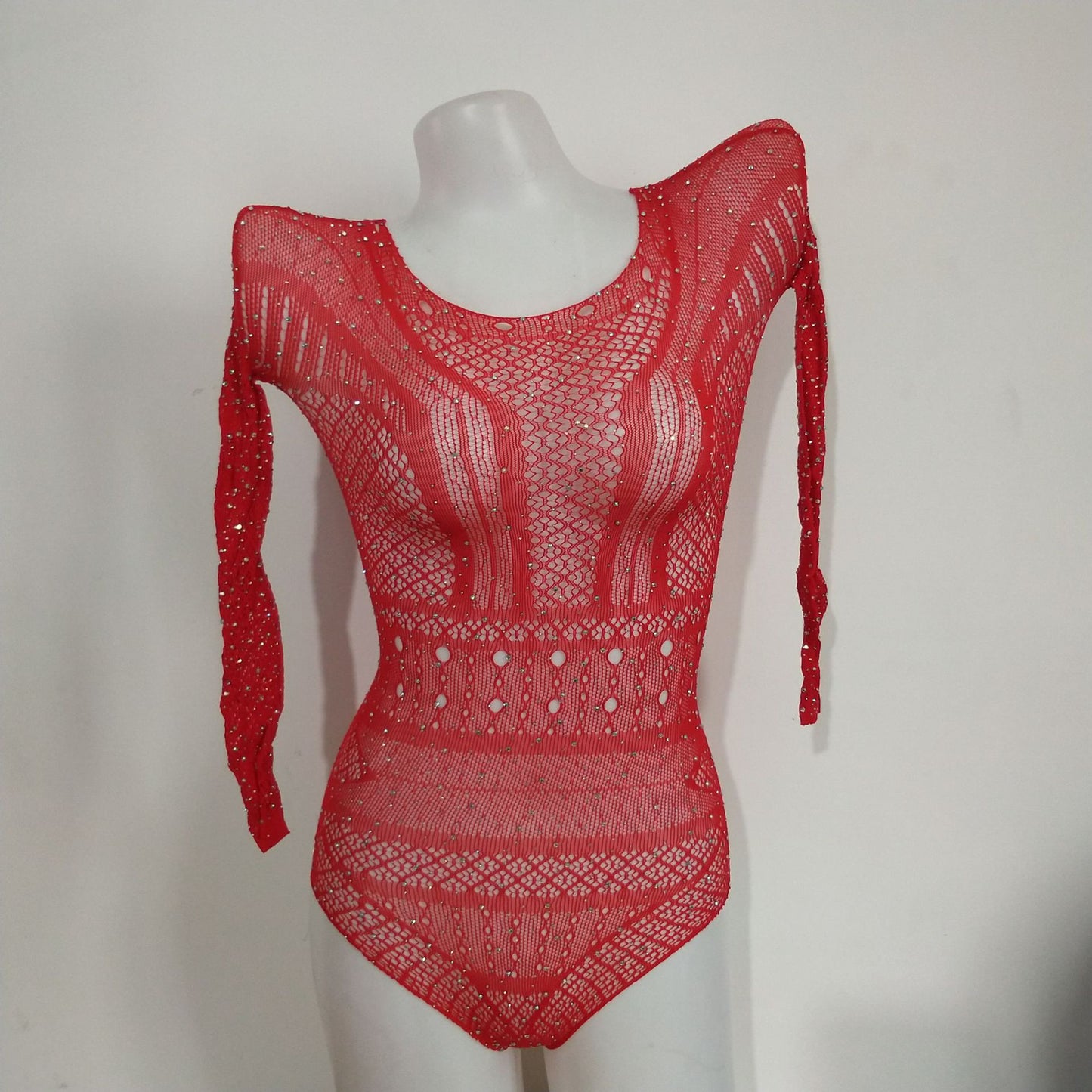 Rhinestone-embellished bodysuit/jacquard sexy lingerie