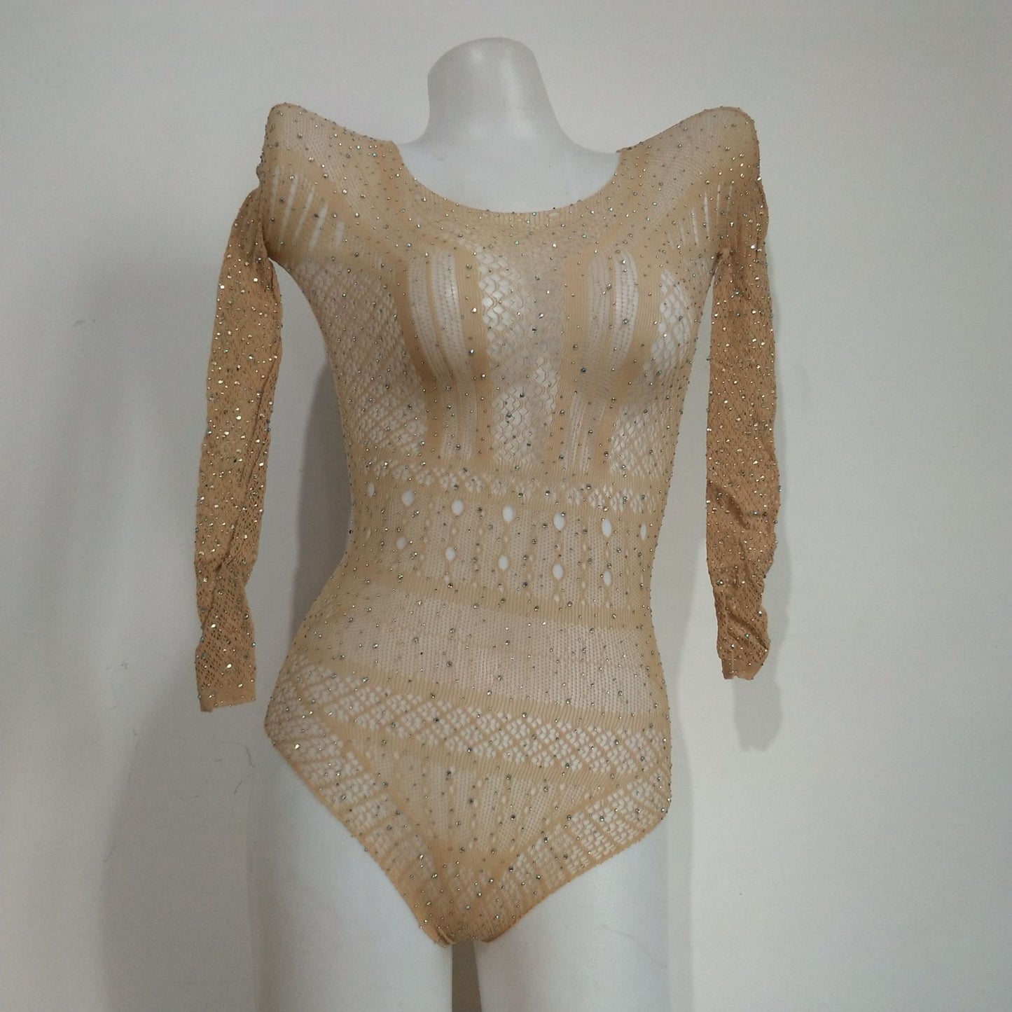Rhinestone-embellished bodysuit/jacquard sexy lingerie