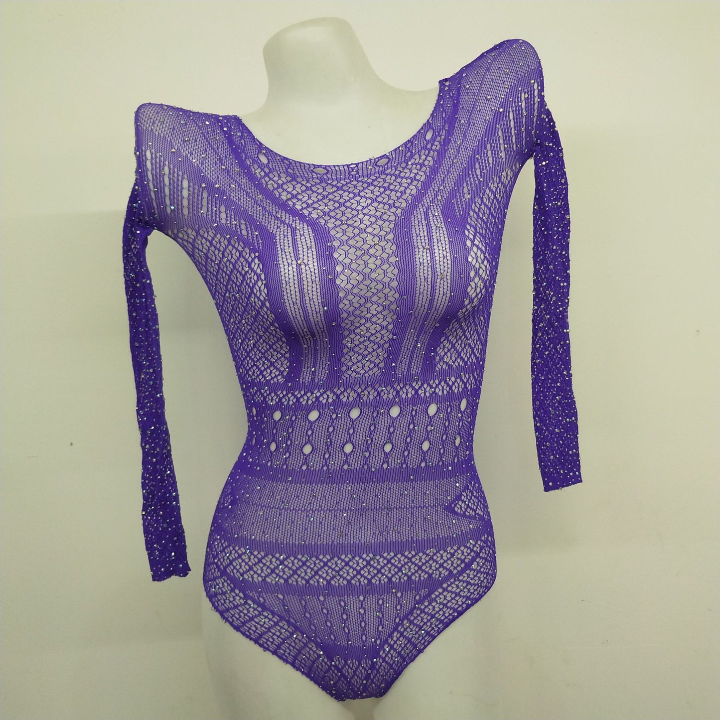 Rhinestone-embellished bodysuit/jacquard sexy lingerie