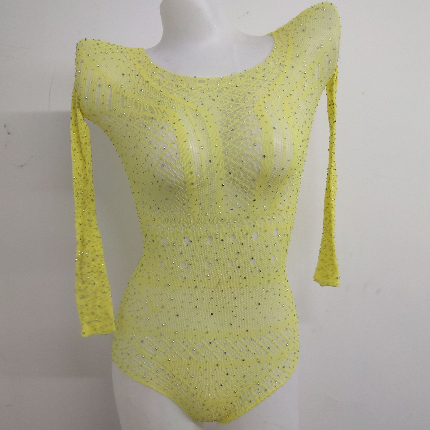 Rhinestone-embellished bodysuit/jacquard sexy lingerie
