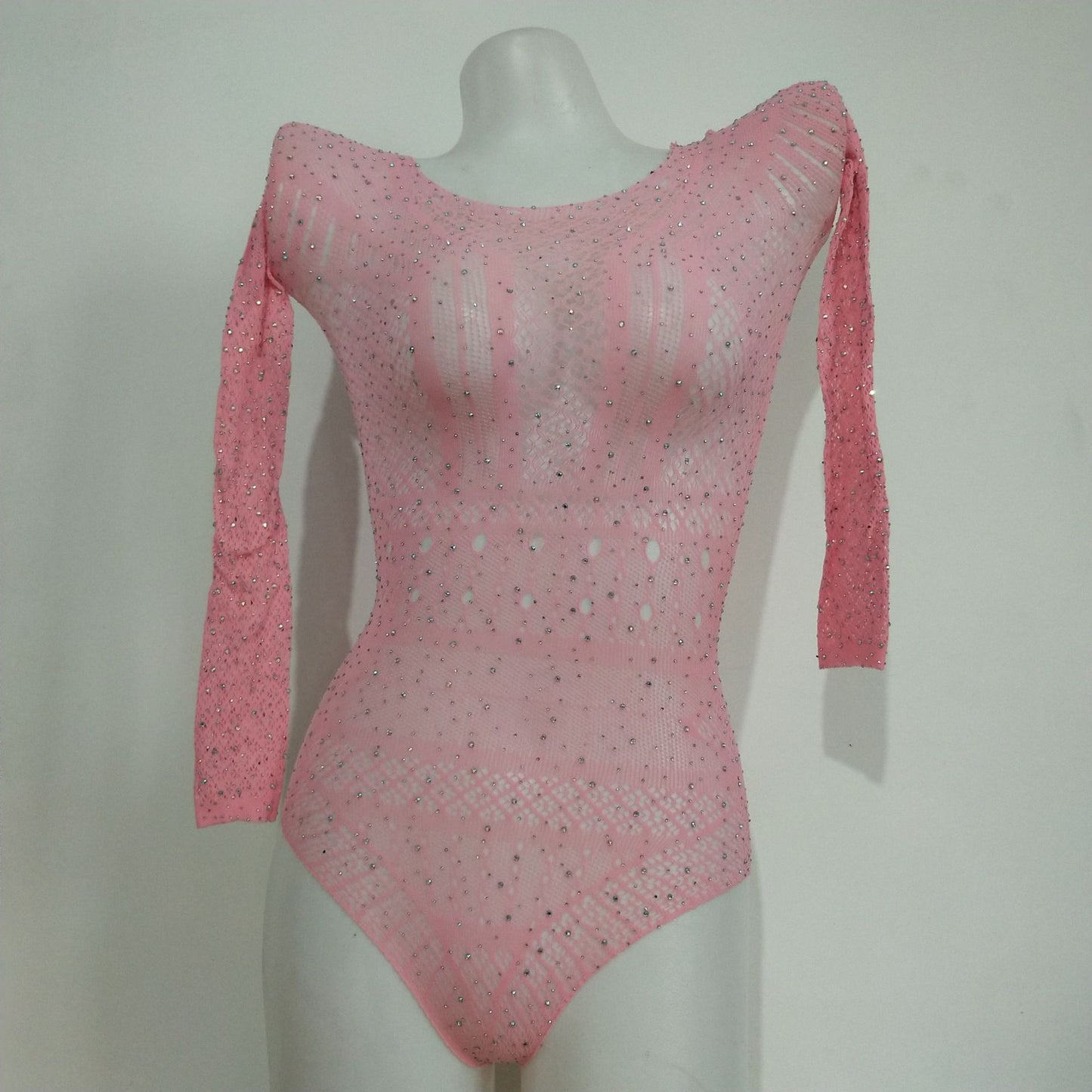 Rhinestone-embellished bodysuit/jacquard sexy lingerie