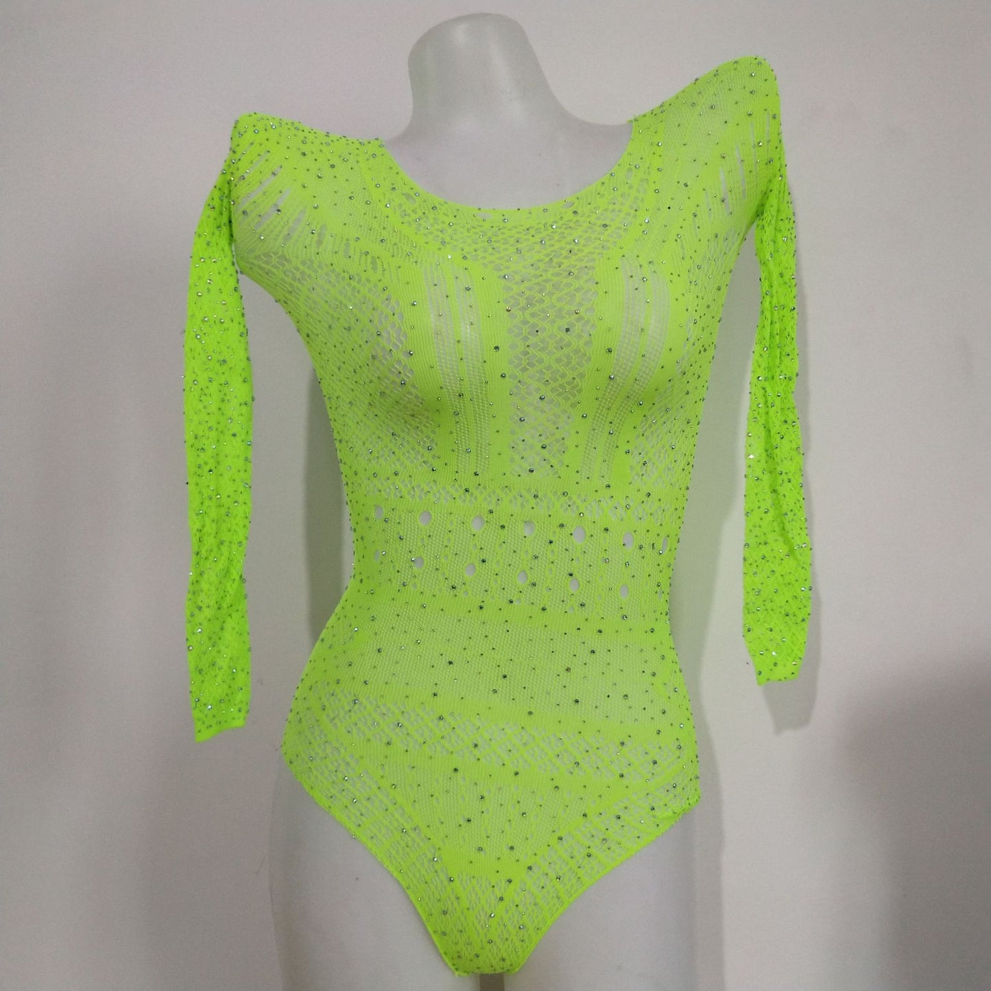 Rhinestone-embellished bodysuit/jacquard sexy lingerie
