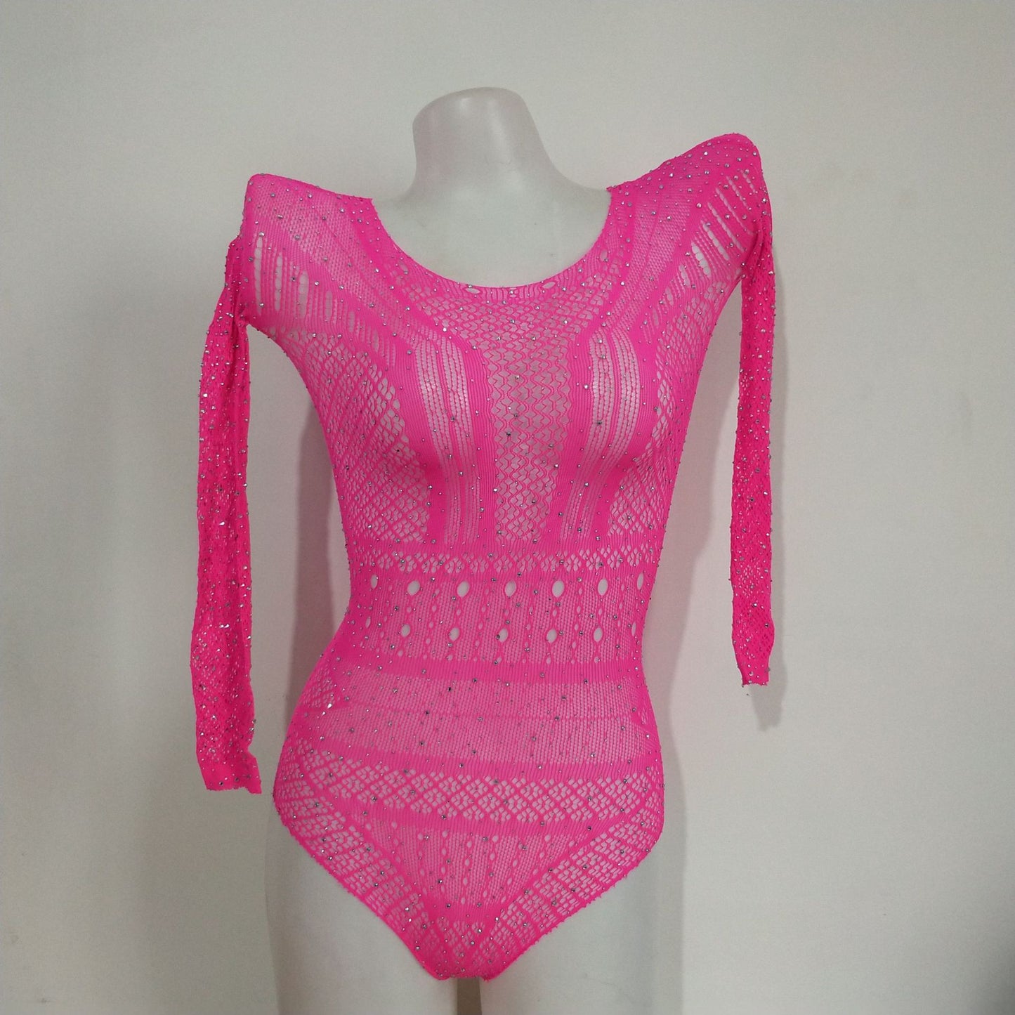 Rhinestone-embellished bodysuit/jacquard sexy lingerie