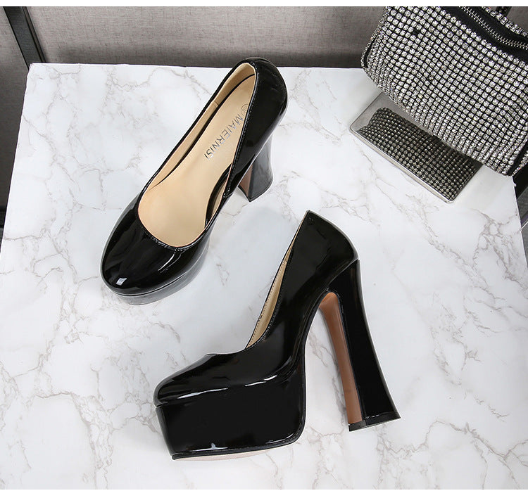 Car Model Cheongsam Catwalk sissy Women's Chunky Heel Thick Sole Waterproof Platform Round Toe Large Size French Retro Shallow Mouth Single Shoes Trendy