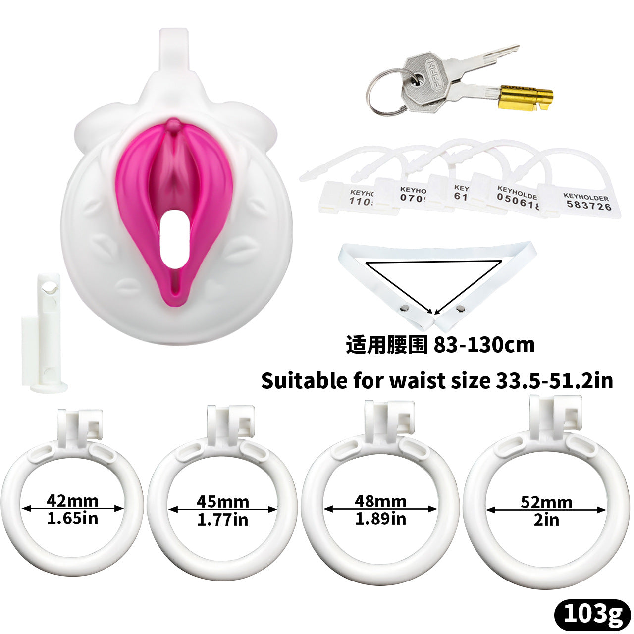 FRRK-3212Transvestite Pink Wearing Chastity Lock ABS Resin CB Bird Cage Miniature Lock Elastic Belt Set