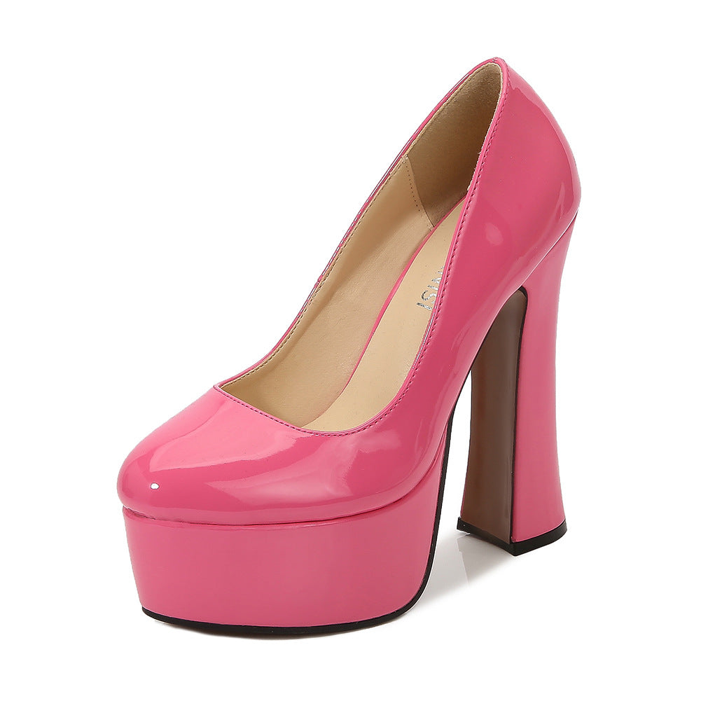 Car Model Cheongsam Catwalk sissy Women's Chunky Heel Thick Sole Waterproof Platform Round Toe Large Size French Retro Shallow Mouth Single Shoes Trendy