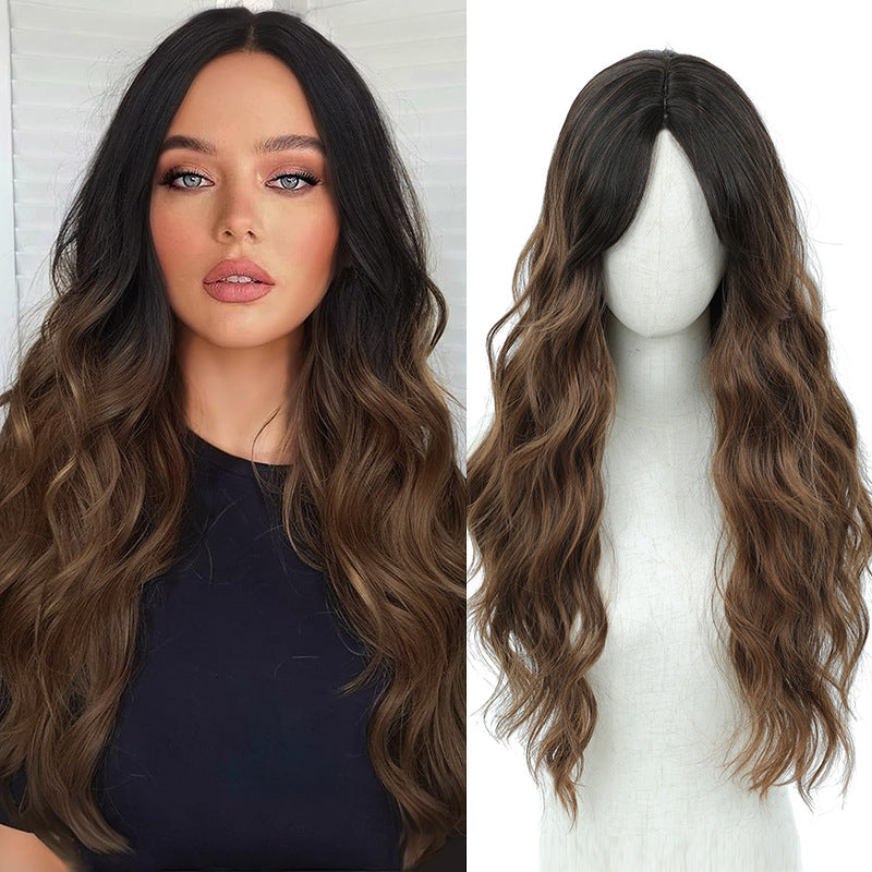European and American Full Wig Cross-Border Amazon Women's Long Curly Water Wave Eight-Character Bangs lolita Wig Export