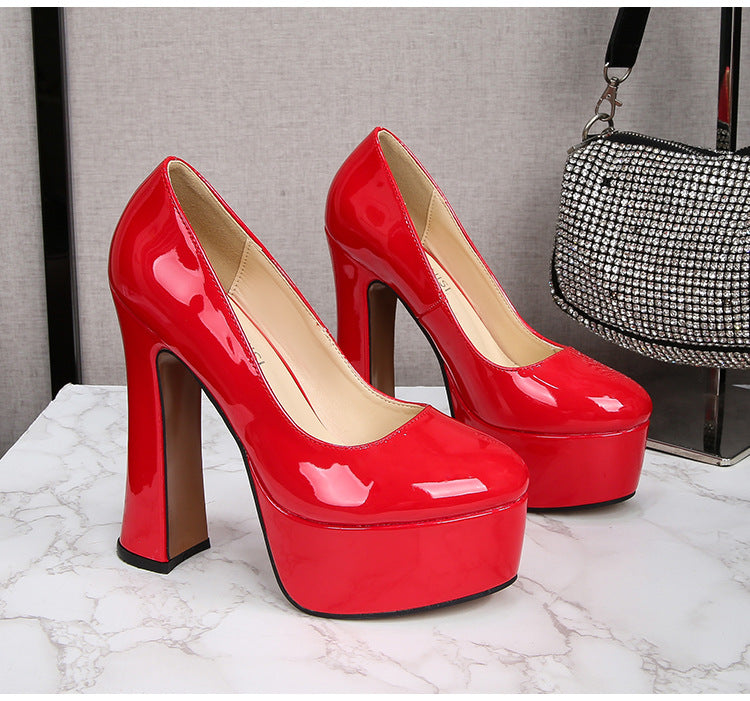 Car Model Cheongsam Catwalk sissy Women's Chunky Heel Thick Sole Waterproof Platform Round Toe Large Size French Retro Shallow Mouth Single Shoes Trendy