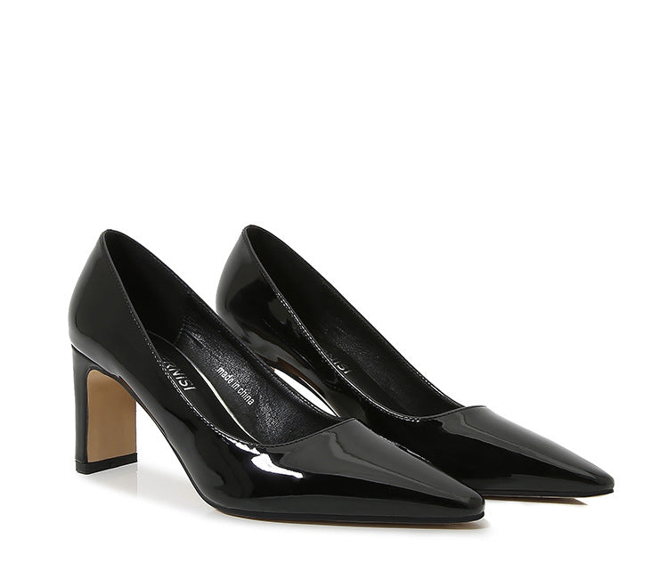 French Style Socialite Women's Single Shoes sissy Summer New Style Shallow Mouth Chunky Heel Women's Shoes High-End Elegant Versatile Mid-Heel Shoes
