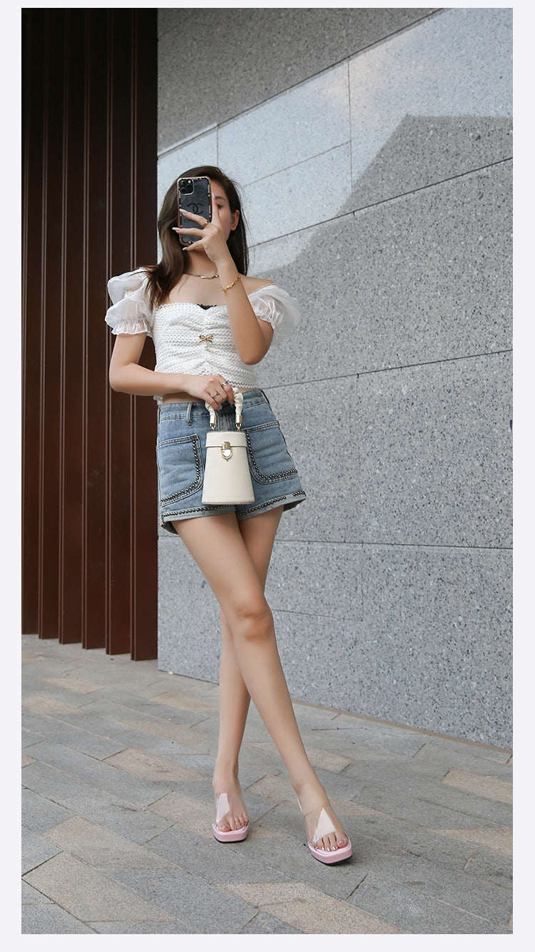 European and American plus Size CD Transvestite Chunky Heel Crystal Transparent Thin Heel Peep Toe Waterproof Platform High Heel Sandals for Outdoor Wear Versatile for Shopping