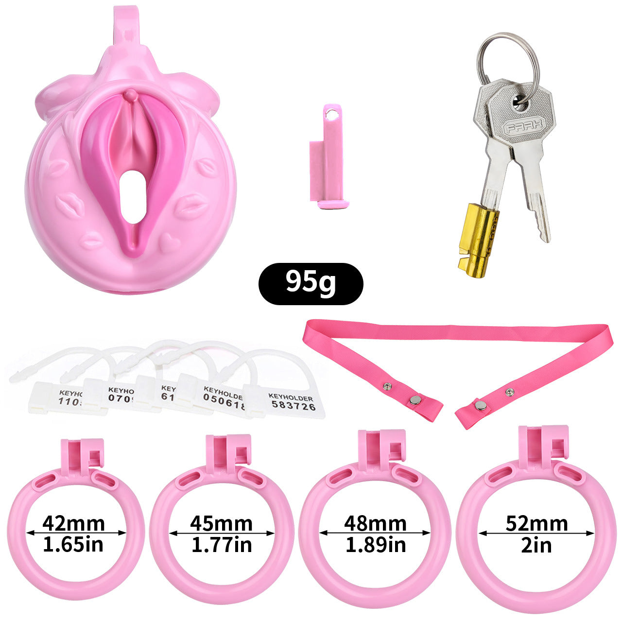 FRRK-3212Transvestite Pink Wearing Chastity Lock ABS Resin CB Bird Cage Miniature Lock Elastic Belt Set