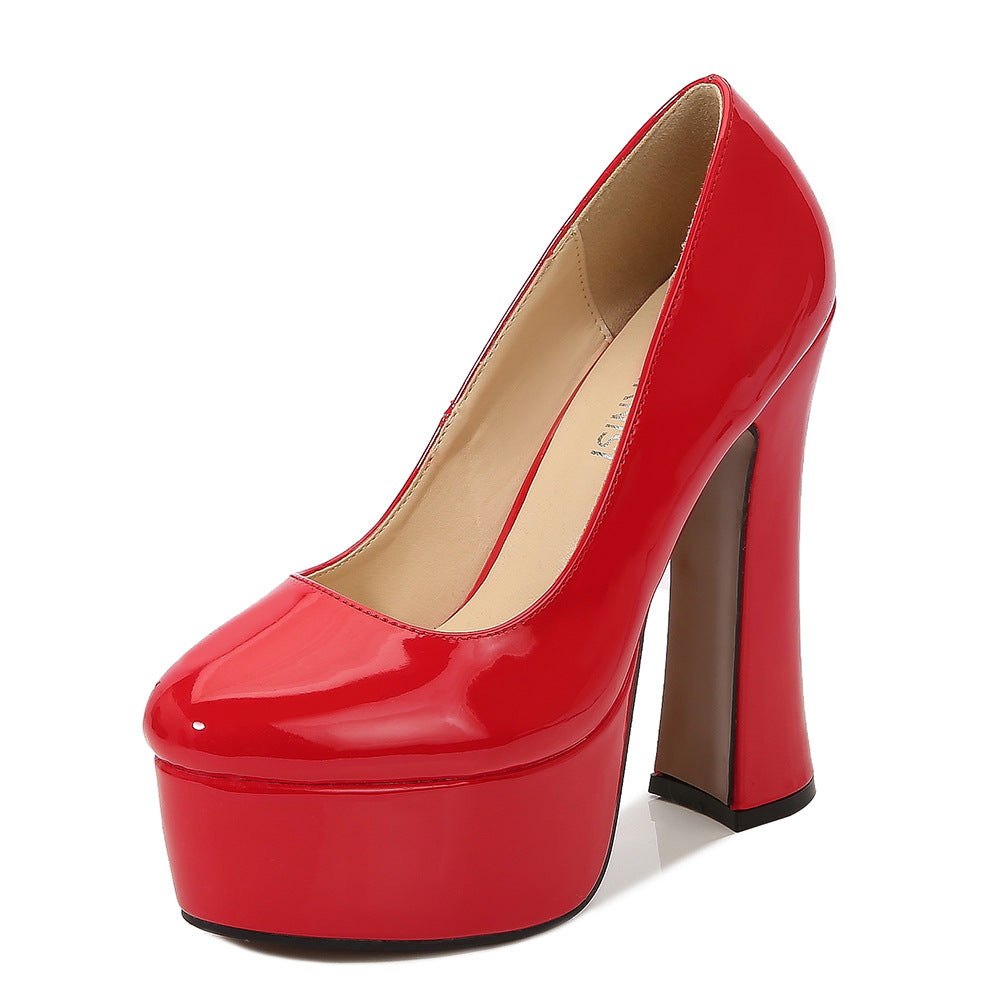 Car Model Cheongsam Catwalk sissy Women's Chunky Heel Thick Sole Waterproof Platform Round Toe Large Size French Retro Shallow Mouth Single Shoes Trendy