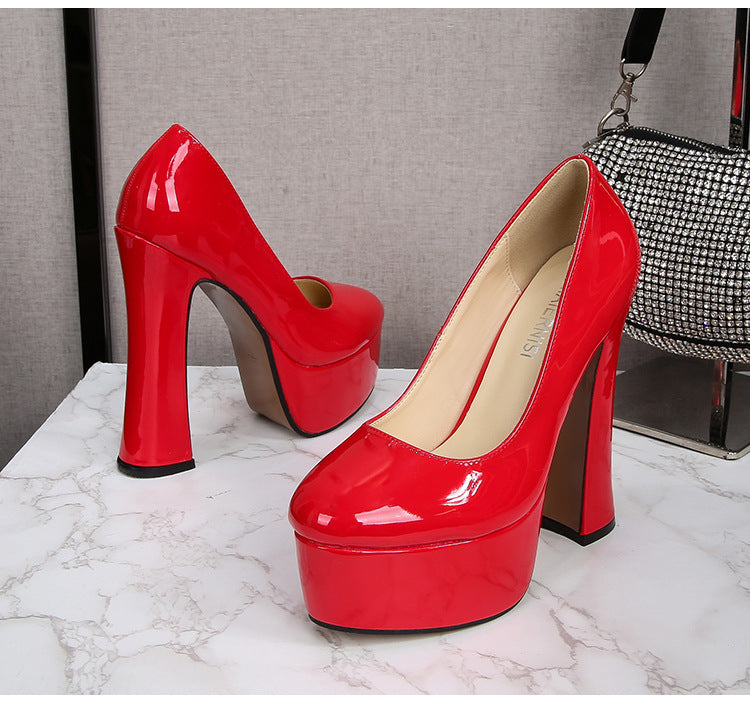 Car Model Cheongsam Catwalk sissy Women's Chunky Heel Thick Sole Waterproof Platform Round Toe Large Size French Retro Shallow Mouth Single Shoes Trendy