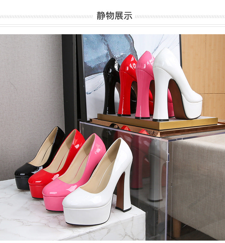 Car Model Cheongsam Catwalk sissy Women's Chunky Heel Thick Sole Waterproof Platform Round Toe Large Size French Retro Shallow Mouth Single Shoes Trendy