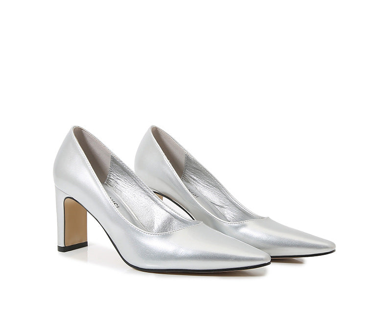 French Style Socialite Women's Single Shoes sissy Summer New Style Shallow Mouth Chunky Heel Women's Shoes High-End Elegant Versatile Mid-Heel Shoes