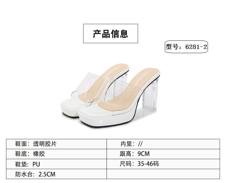 European and American plus Size CD Transvestite Chunky Heel Crystal Transparent Thin Heel Peep Toe Waterproof Platform High Heel Sandals for Outdoor Wear Versatile for Shopping