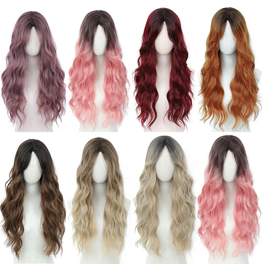 European and American Full Wig Cross-Border Amazon Women's Long Curly Water Wave Eight-Character Bangs lolita Wig Export