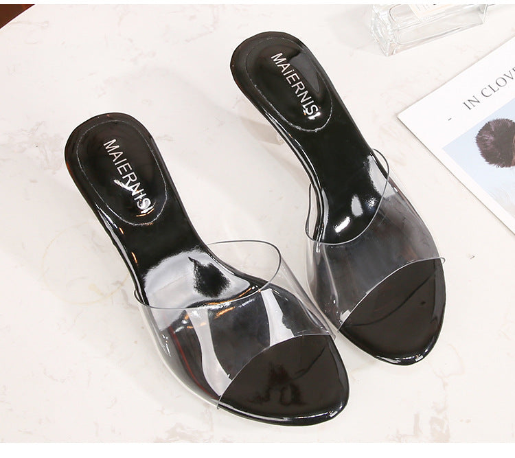 Korean Style sissy Crystal Heel Mid-Heel High Heel Sandals Southeast Asia Vietnam Huidong Shoes Factory