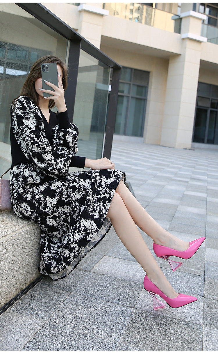 European and American Transparent Crystal sissy White-collar Elegant Women's Shoes