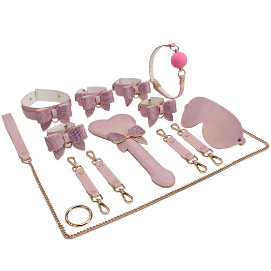 Fun SM Set of Sex Toys Erotic Bondage Collar Handcuffs Mouth Ball Leather Training Adult sissy