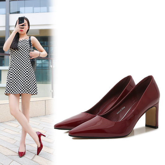 French Style Socialite Women's Single Shoes sissy Summer New Style Shallow Mouth Chunky Heel Women's Shoes High-End Elegant Versatile Mid-Heel Shoes