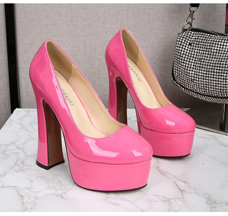 Car Model Cheongsam Catwalk sissy Women's Chunky Heel Thick Sole Waterproof Platform Round Toe Large Size French Retro Shallow Mouth Single Shoes Trendy