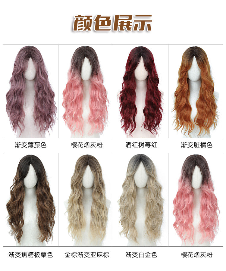 European and American Full Wig Cross-Border Amazon Women's Long Curly Water Wave Eight-Character Bangs lolita Wig Export