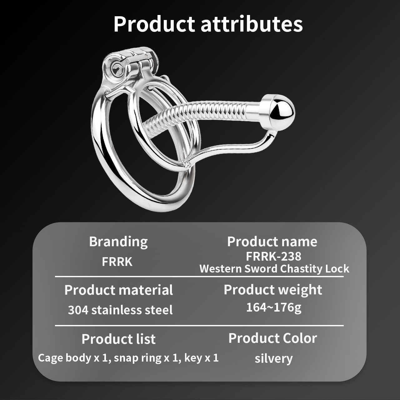 FRRK-238Metal Stainless Steel Horse Eye Rod Anti-Escape Chastity Lock with Urination Catheter for Men