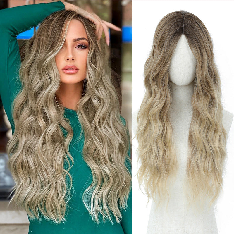 European and American Full Wig Cross-Border Amazon Women's Long Curly Water Wave Eight-Character Bangs lolita Wig Export