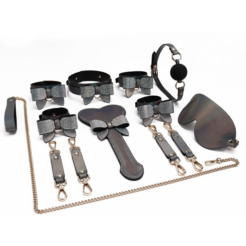 Fun SM Set of Sex Toys Erotic Bondage Collar Handcuffs Mouth Ball Leather Training Adult sissy