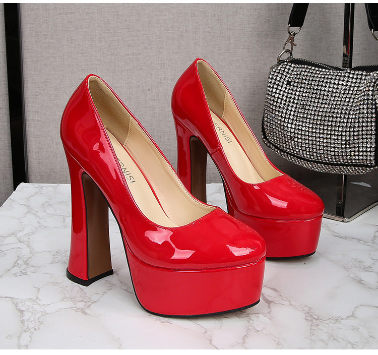 Car Model Cheongsam Catwalk sissy Women's Chunky Heel Thick Sole Waterproof Platform Round Toe Large Size French Retro Shallow Mouth Single Shoes Trendy