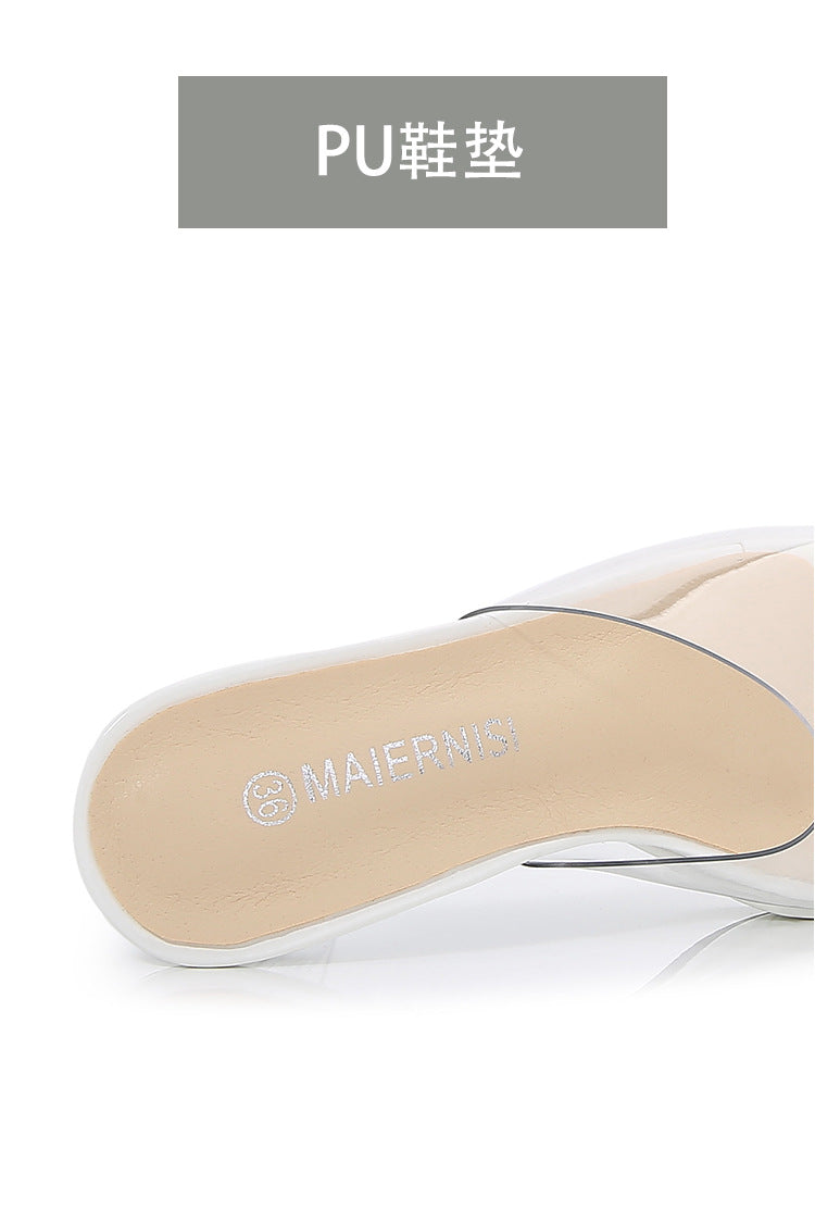 European and American plus Size CD Transvestite Chunky Heel Crystal Transparent Thin Heel Peep Toe Waterproof Platform High Heel Sandals for Outdoor Wear Versatile for Shopping