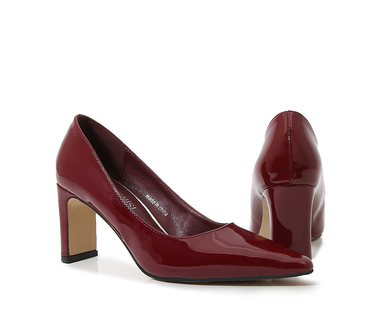 French Style Socialite Women's Single Shoes sissy Summer New Style Shallow Mouth Chunky Heel Women's Shoes High-End Elegant Versatile Mid-Heel Shoes