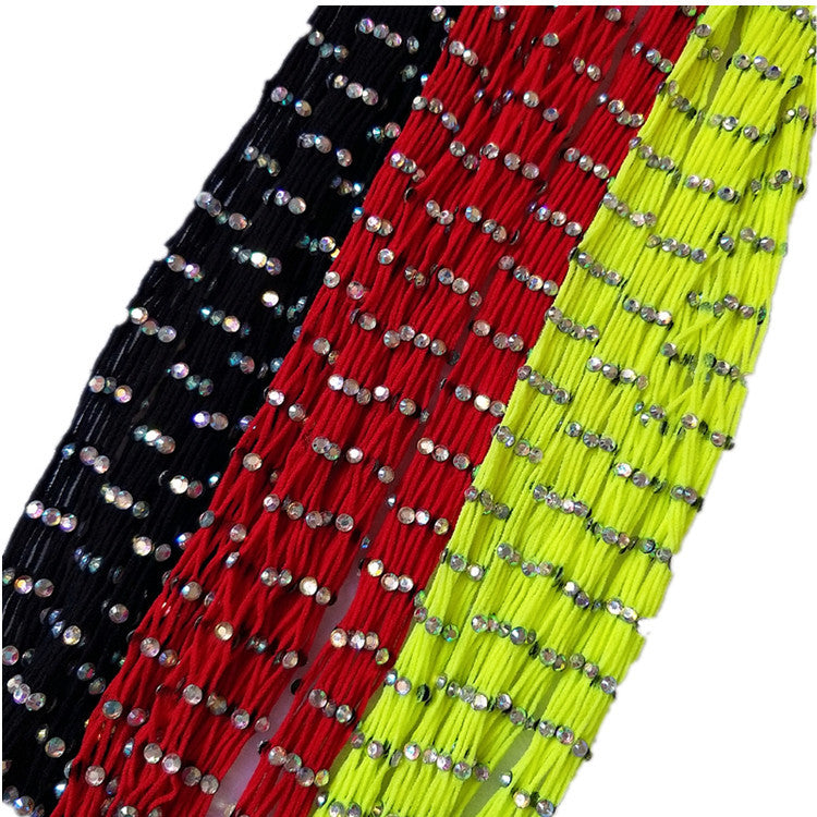 Rhinestone-embellished large-mesh fishnet stockings