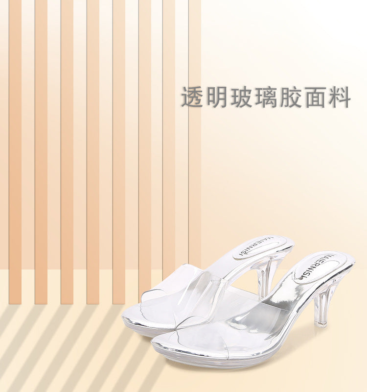 Korean Style sissy Crystal Heel Mid-Heel High Heel Sandals Southeast Asia Vietnam Huidong Shoes Factory