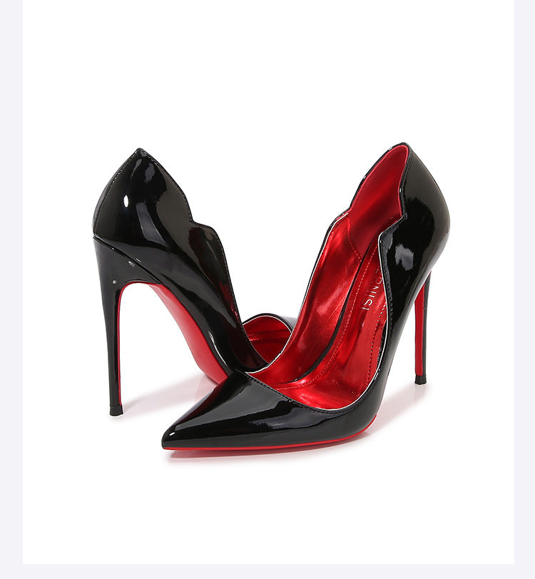 European and American Nightclub Costume Party sissy High Heels Women Thin Heels Sexy Black Bed Pointed Toe Large and Small Size French Style Single Shoes for Women
