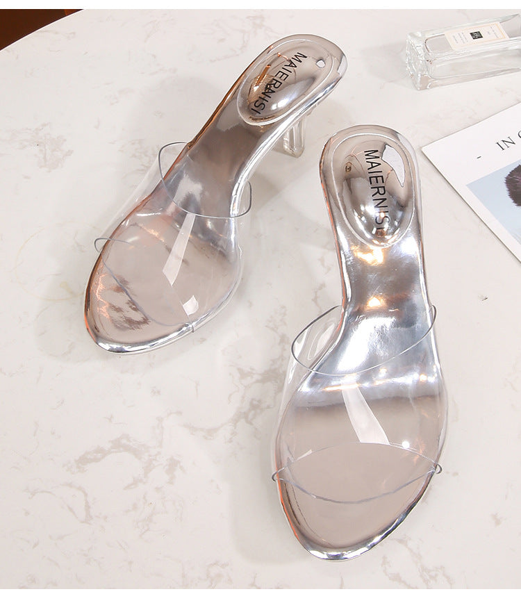 Korean Style sissy Crystal Heel Mid-Heel High Heel Sandals Southeast Asia Vietnam Huidong Shoes Factory