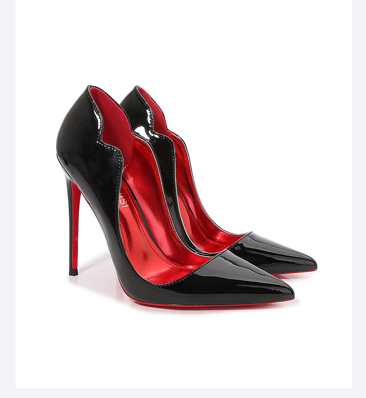 European and American Nightclub Costume Party sissy High Heels Women Thin Heels Sexy Black Bed Pointed Toe Large and Small Size French Style Single Shoes for Women
