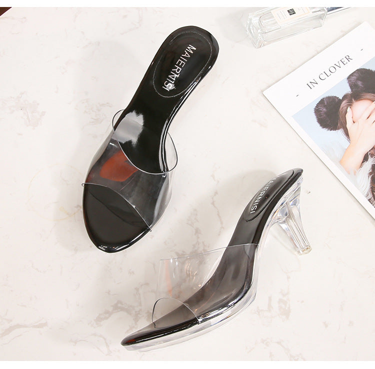 Korean Style sissy Crystal Heel Mid-Heel High Heel Sandals Southeast Asia Vietnam Huidong Shoes Factory