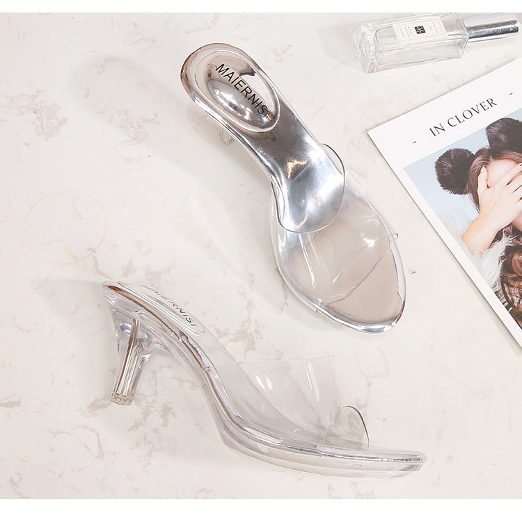 Korean Style sissy Crystal Heel Mid-Heel High Heel Sandals Southeast Asia Vietnam Huidong Shoes Factory
