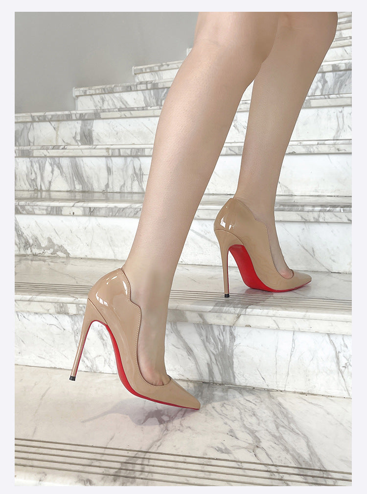 European and American Nightclub Costume Party sissy High Heels Women Thin Heels Sexy Black Bed Pointed Toe Large and Small Size French Style Single Shoes for Women