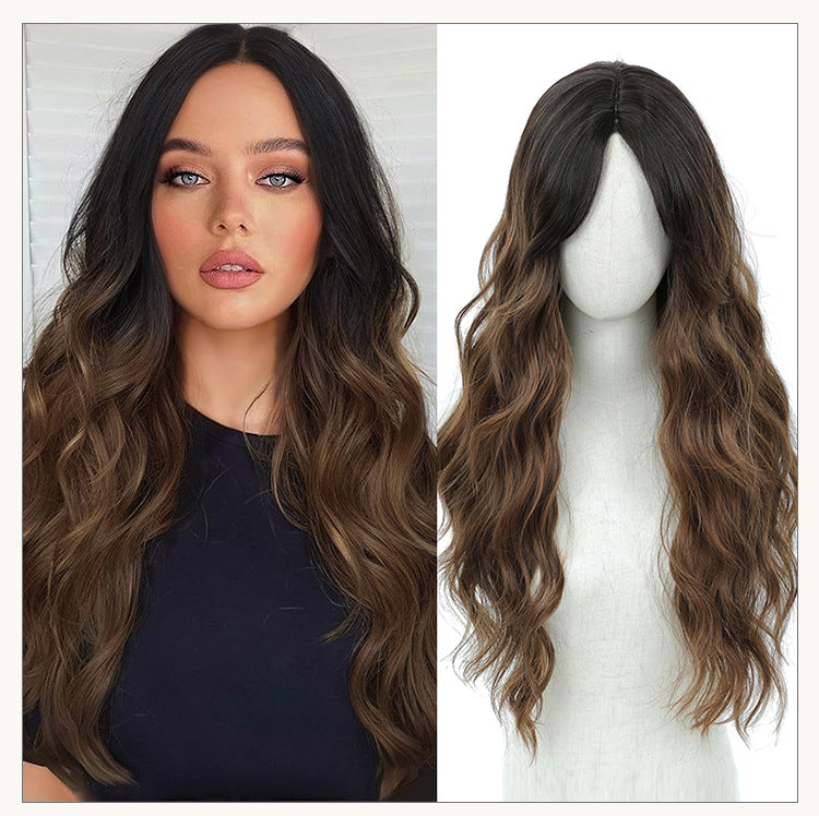 European and American Full Wig Cross-Border Amazon Women's Long Curly Water Wave Eight-Character Bangs lolita Wig Export