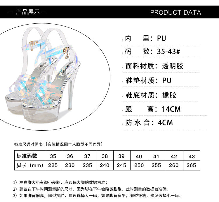 Korean Style Fashion Transparent Heel Crystal Heel Sweet Women's Shoes Summer Cross Strap Stiletto Sandals sissy