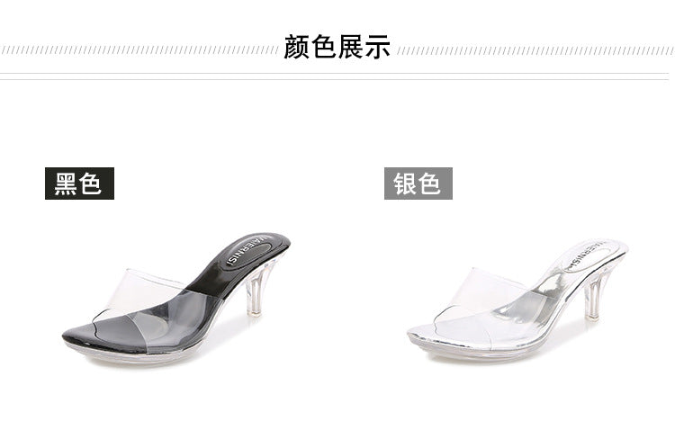 Korean Style sissy Crystal Heel Mid-Heel High Heel Sandals Southeast Asia Vietnam Huidong Shoes Factory