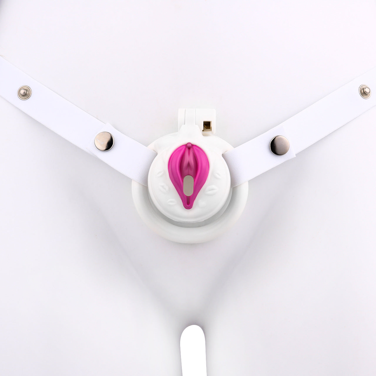 FRRK-3212Transvestite Pink Wearing Chastity Lock ABS Resin CB Bird Cage Miniature Lock Elastic Belt Set