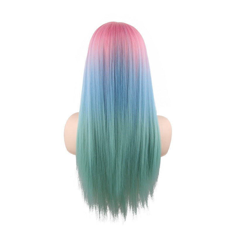 European and American Style Long Straight Wig Cross-border Long Straight Hair Color Block Long Hair Cross-border Sale of Hair Top Pieces